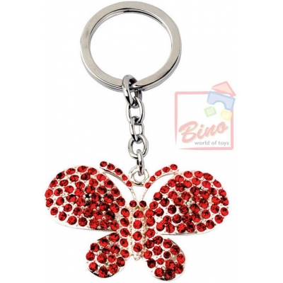 BINO Přívěsek zdobený s drahokamy motýl červený 10cm na klíče kov v sáčku