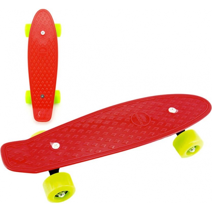 Skateboard dětský pennyboard červený 43cm plastové osy zelená kola