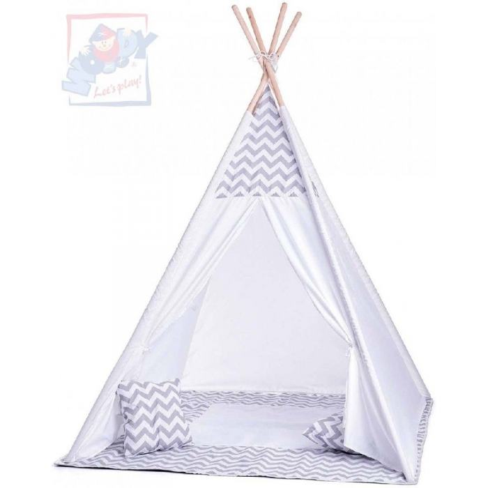 WOODY Stan dětský indiánský 124x170x124cm set bílé TeePee + polštářek 2ks