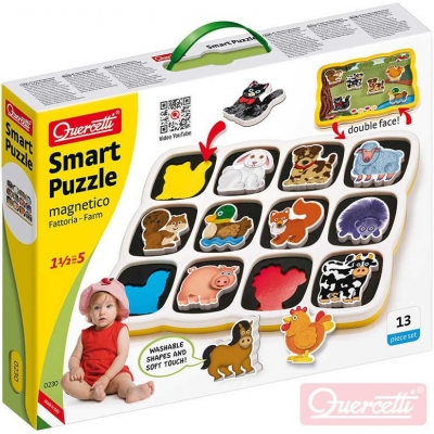 QUERCETTI Baby Smart Puzzle magnetické vkládací Farma 12 dílků oboustranné 2v1