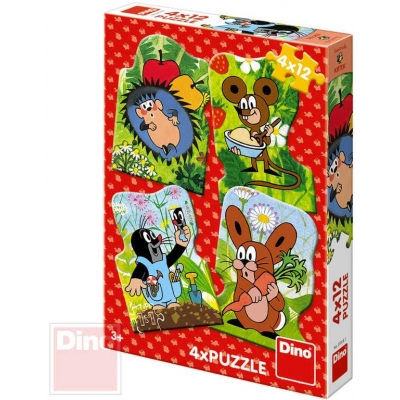 DINO Puzzle 4x12 dílků obrysové Krtek (Krteček) 13x19cm skládačka 4v1