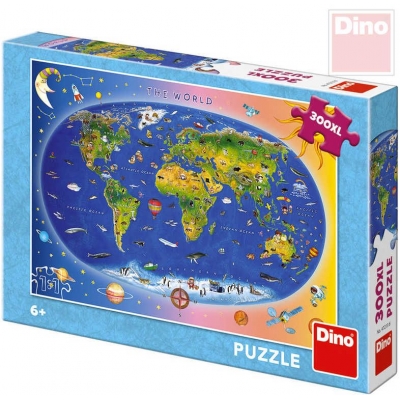 DINO Puzzle XL 300 dílků Mapa světa dětská 47x33cm skládačka v krabici