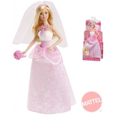 MATTEL BARBIE BRB Panenka nevěsta s kyticí v růžovo bílých šatech