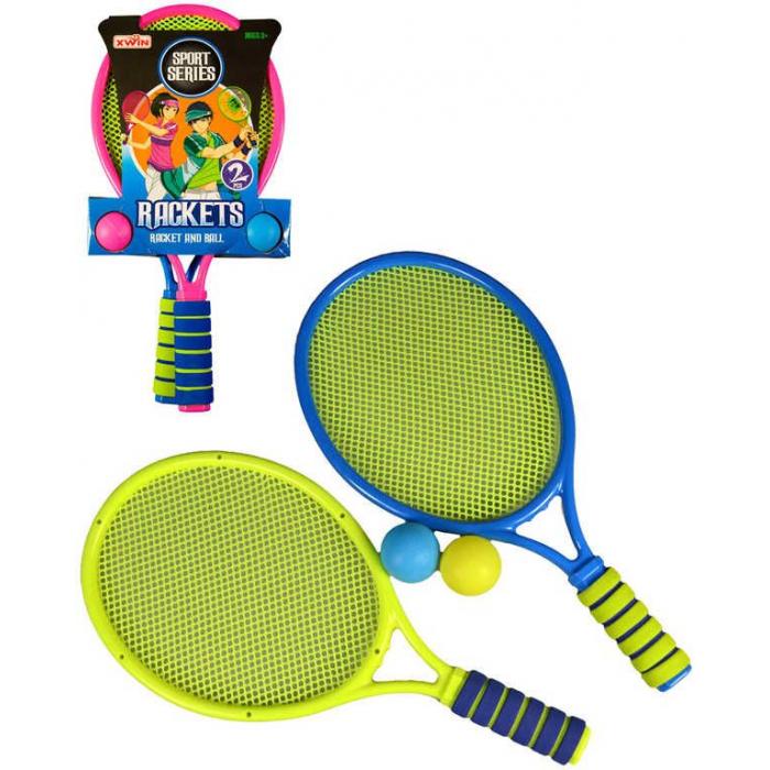 Set 2 rakety barevné 43cm s míčky na soft líný tenis 2 barvy plast